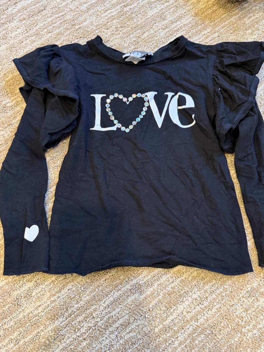 Hope jeans Kids Black 'LOVE' Rhinestone Heart Long Sleeve Top